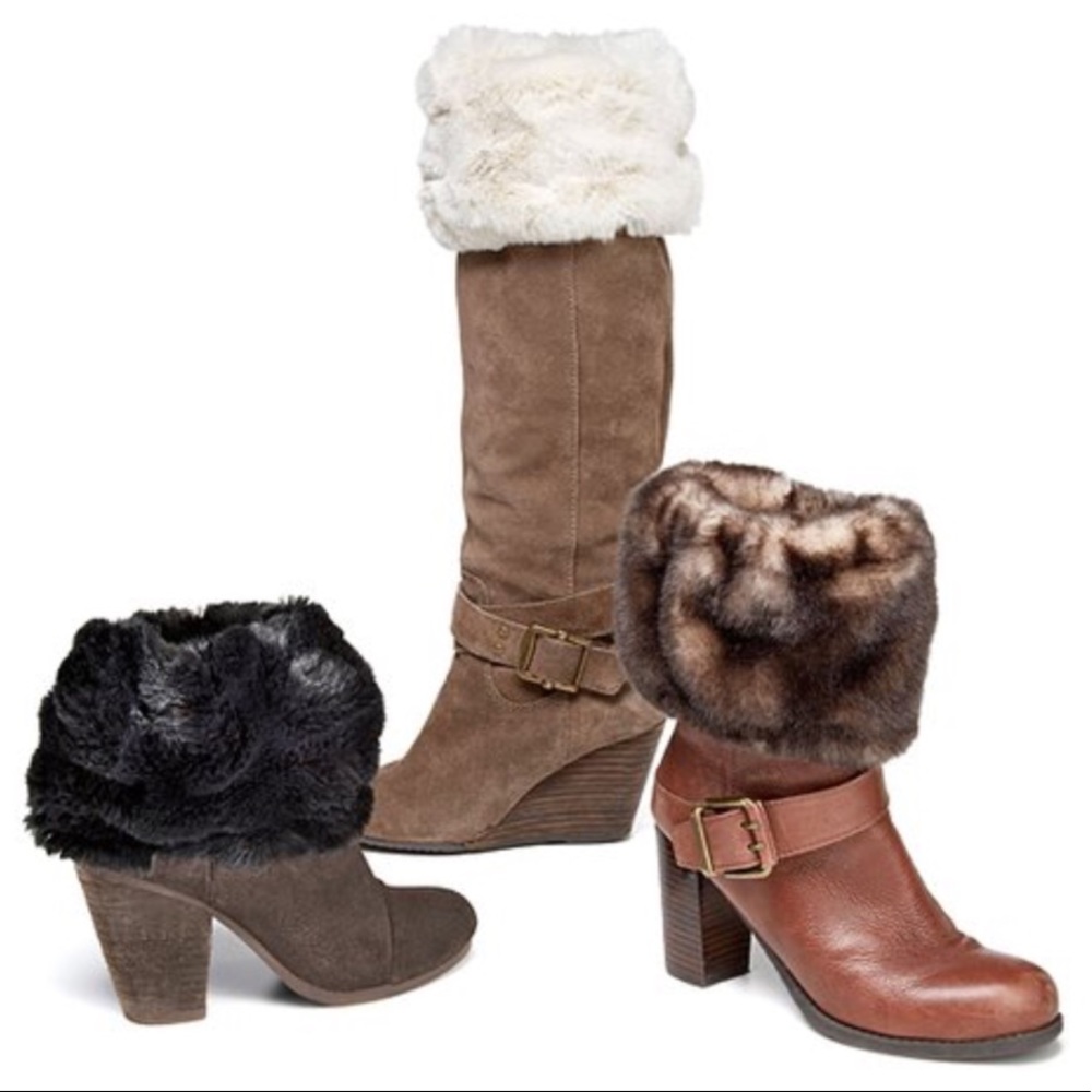 👢NEW Black,Ivory,Shadow Faux Fur Boot Topper Pair